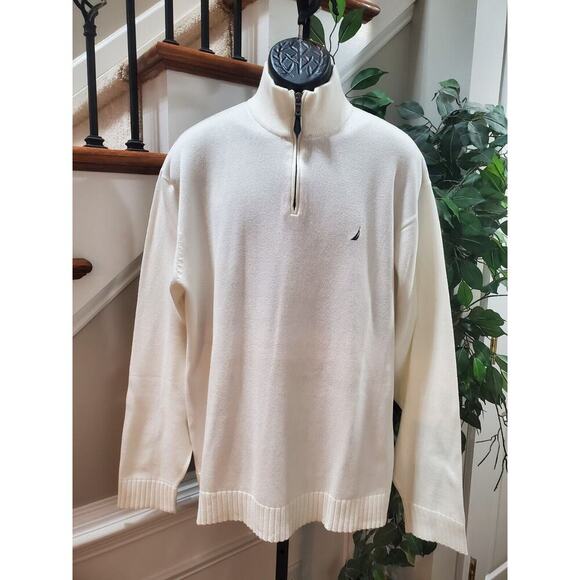 Nautica Men's Ivory Solid 100% Cotton Raglan Sleeve Casual Pullover Sweater 2XL - Picture 1 of 12